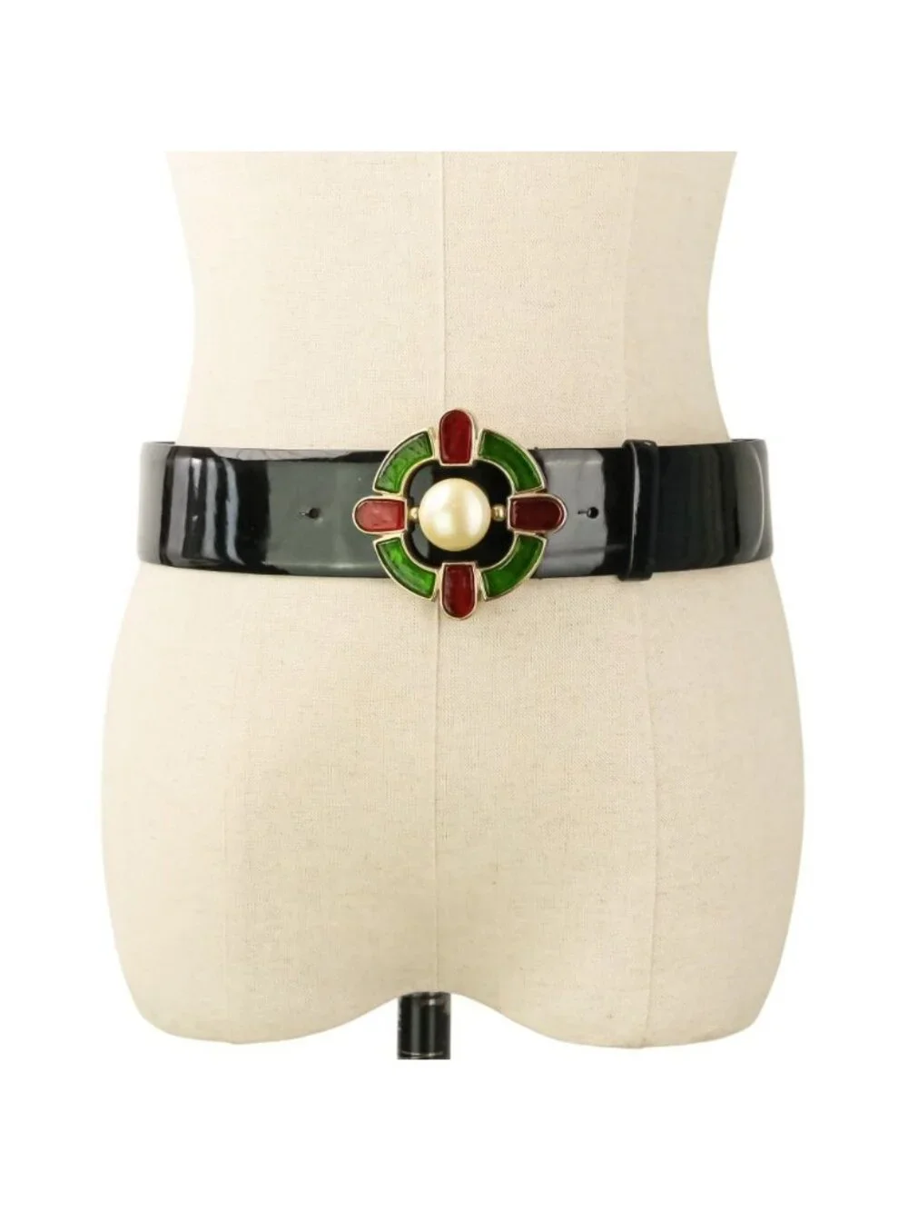 Chanel Gripoix Buckle Patent Leather Belt 75 30 Black